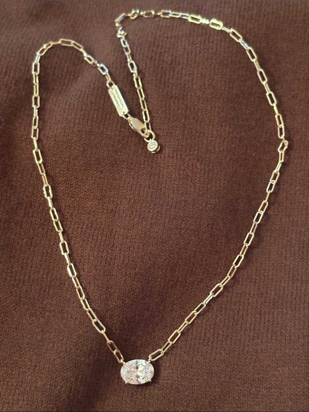 Melinda Maria Gold Paperclip Necklace with Oval CZ Pendant